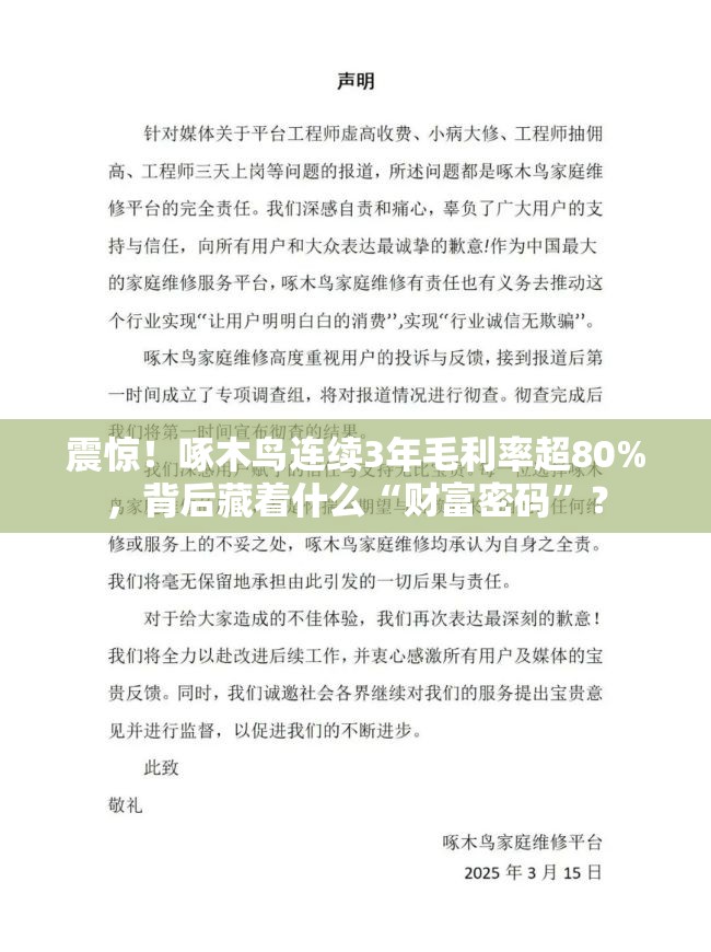 震惊！啄木鸟连续3年毛利率超80%，背后藏着什么“财富密码”？